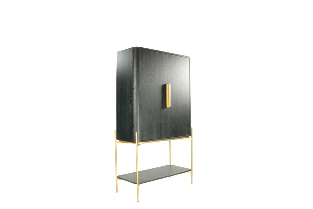 Etagères - Cabinet bar en chêne noir et doré, 180x100 cm, style moderne - JP2B DECORATION