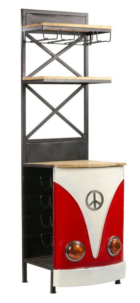 Sideboards - Combi shelf counter in mango wood and metal, red and white, bottle storage - JP2B DECORATION