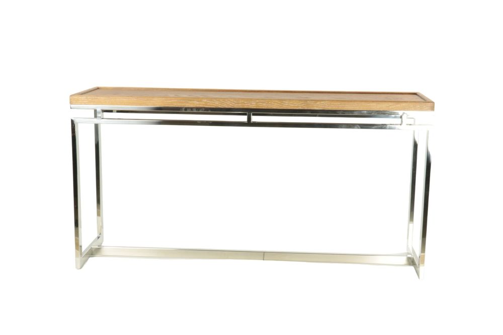Consoles - Console en chêne cérusé et chrome, 150x40 cm, style moderne - JP2B DECORATION