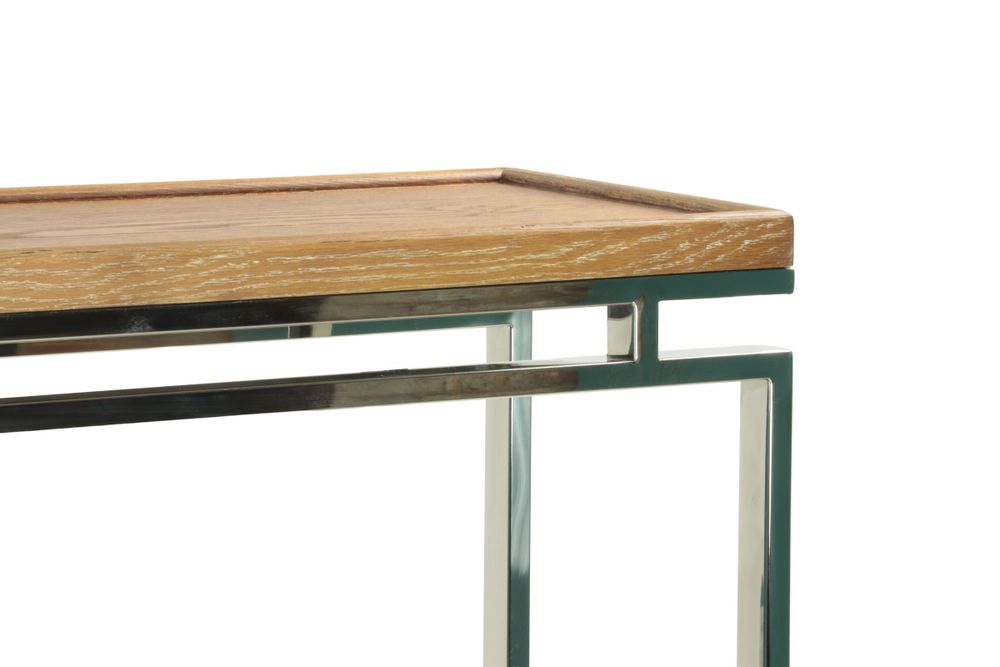 Consoles - Console en chêne cérusé et chrome, 150x40 cm, style moderne - JP2B DECORATION