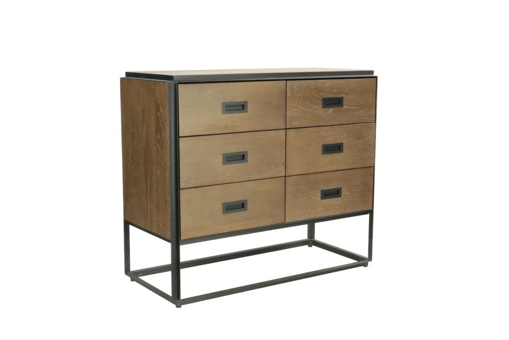 Commodes - Commode 6 tiroirs en chêne et noir, style moderne, 100x45 cm - JP2B DECORATION