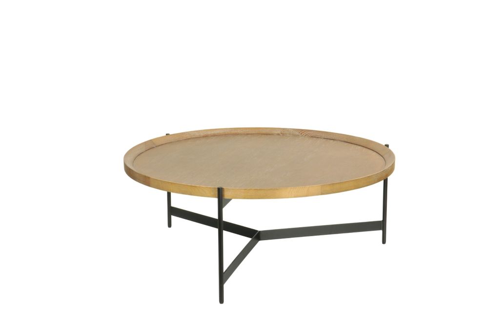 Tables basses - Table basse ronde en chêne cérusé et métal noir, 102 cm - JP2B DECORATION