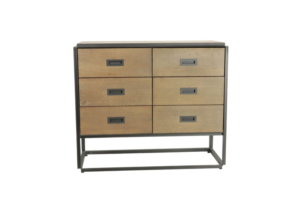 Commodes - Commode 6 tiroirs en chêne et noir, style moderne, 100x45 cm - JP2B DECORATION