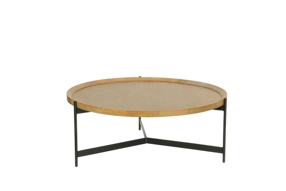 Tables basses - Table basse ronde en chêne cérusé et métal noir, 102 cm - JP2B DECORATION