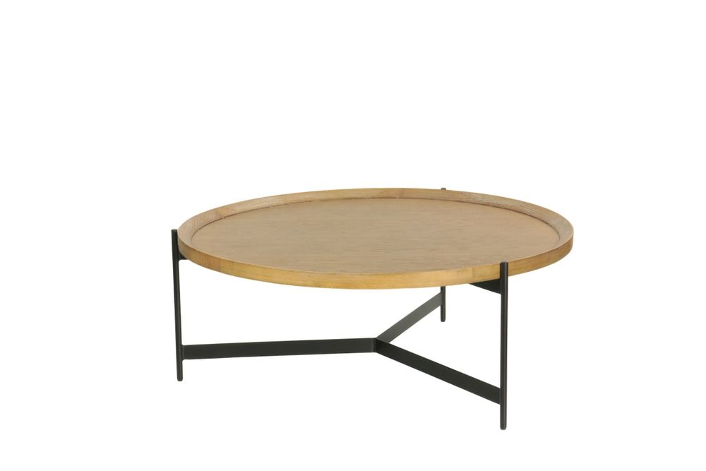 Tables basses - Table basse ronde en chêne cérusé et métal noir, 102 cm - JP2B DECORATION