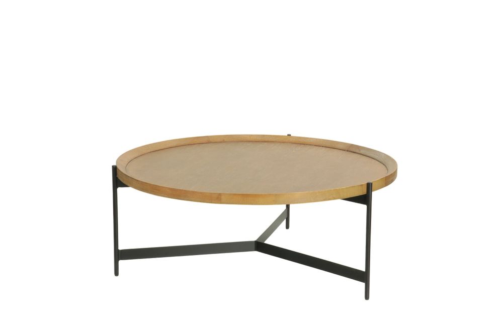 Tables basses - Table basse ronde en chêne cérusé et métal noir, 102 cm - JP2B DECORATION
