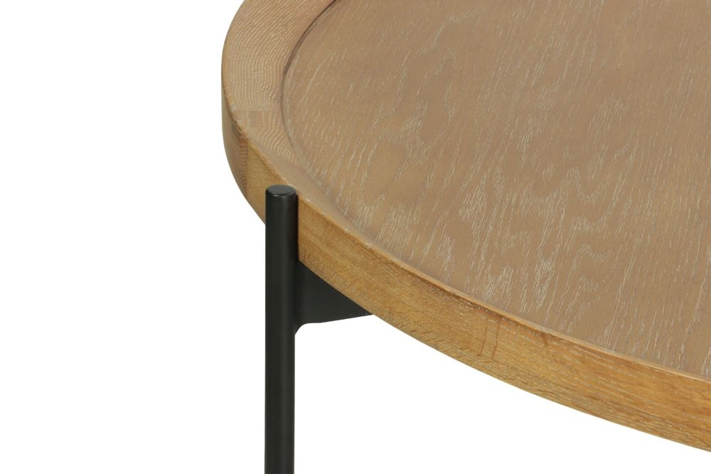 Tables basses - Table basse ronde en chêne cérusé et métal noir, 102 cm - JP2B DECORATION