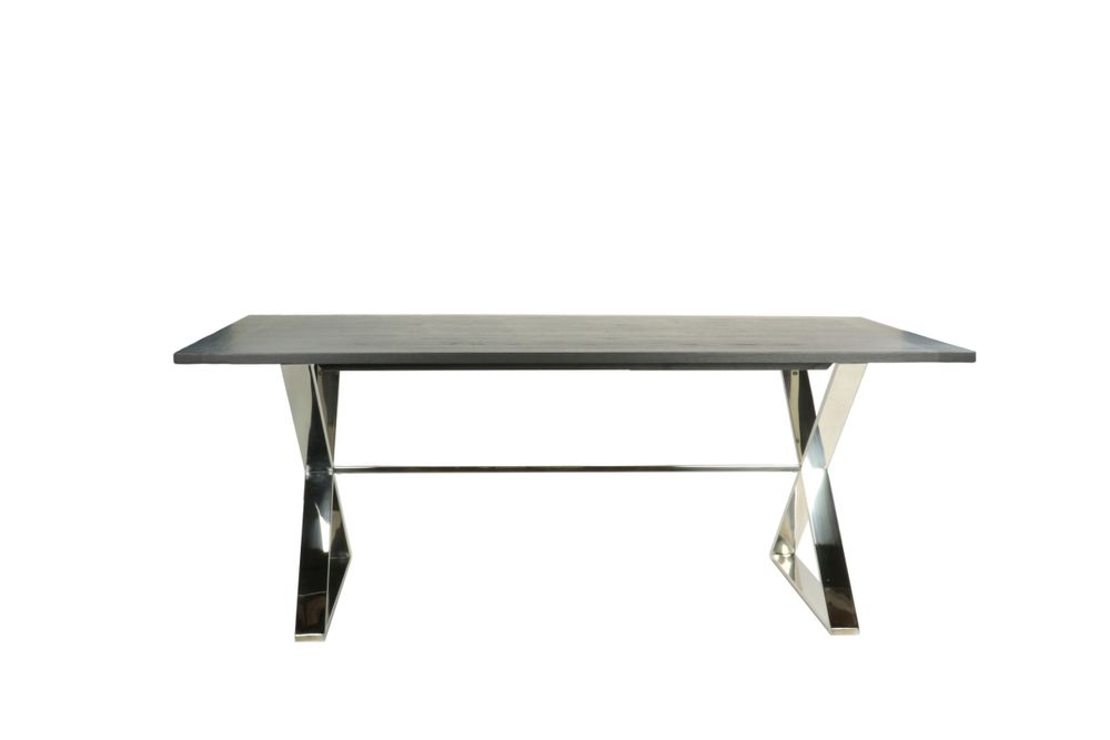 Tables Salle à Manger - Table de salle à manger rectangulaire en chêne noir et chrome, 200x100 cm - JP2B DECORATION
