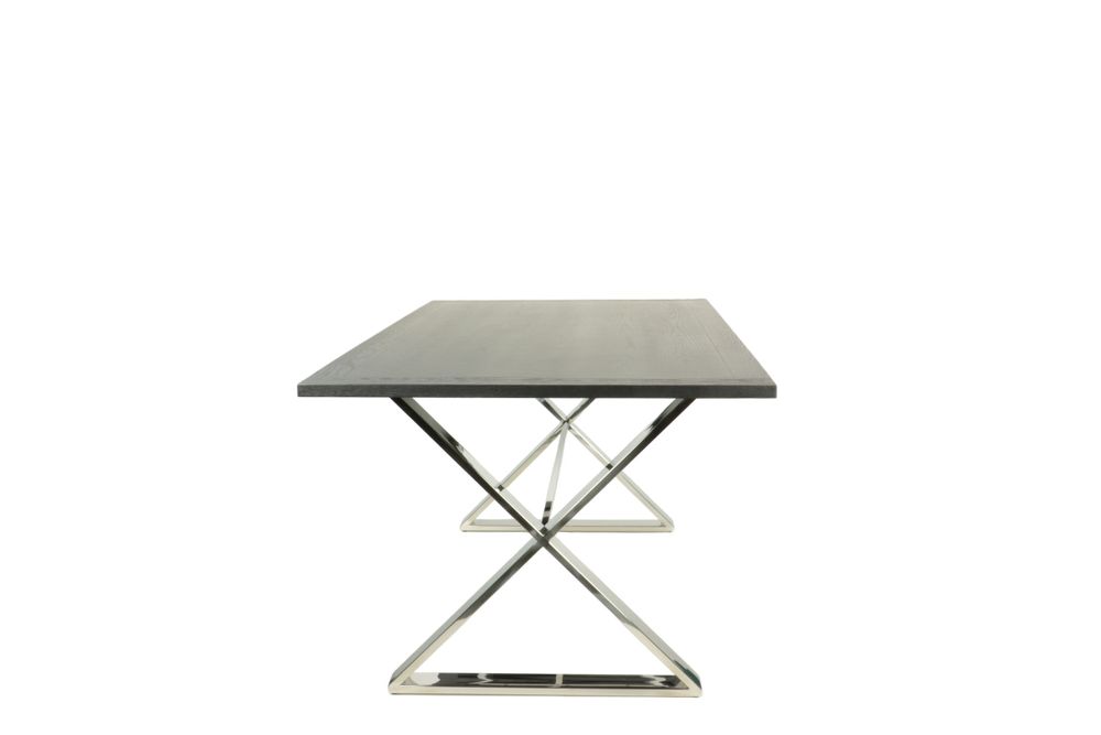 Tables Salle à Manger - Table de salle à manger rectangulaire en chêne noir et chrome, 200x100 cm - JP2B DECORATION