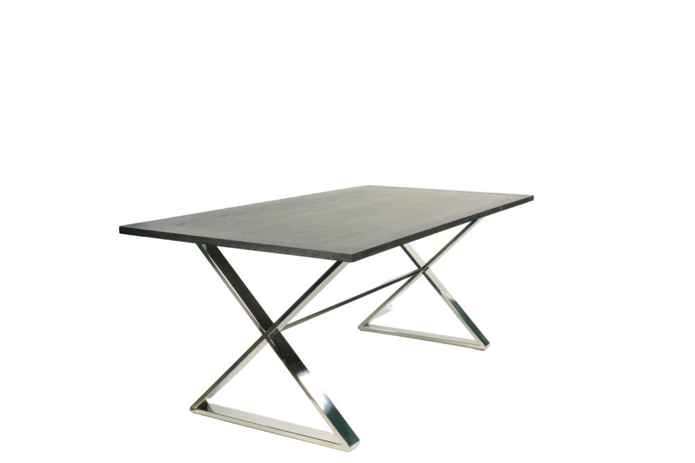 Tables Salle à Manger - Table de salle à manger rectangulaire en chêne noir et chrome, 200x100 cm - JP2B DECORATION