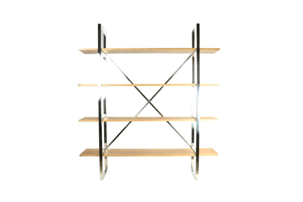 Shelves - Cerused oak and chrome shelving unit, 4 shelves, 180x40 cm - JP2B DECORATION