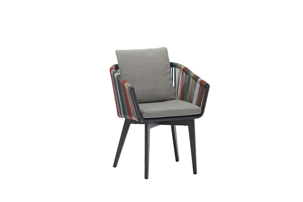 Lawn armchairs - DIVA garden armchair in anthracite aluminum and multicolored rope - COUTURE JARDIN
