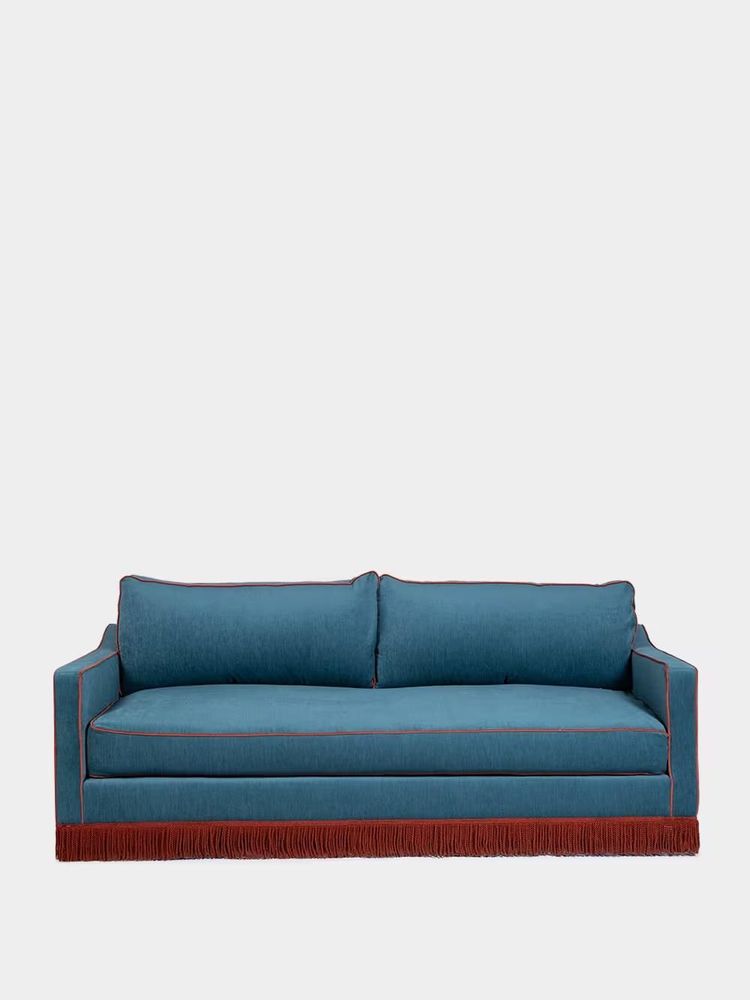 Sofas - Afonso Wood and Velvet Blue Sofa - HOUSE OF CAPRICORN