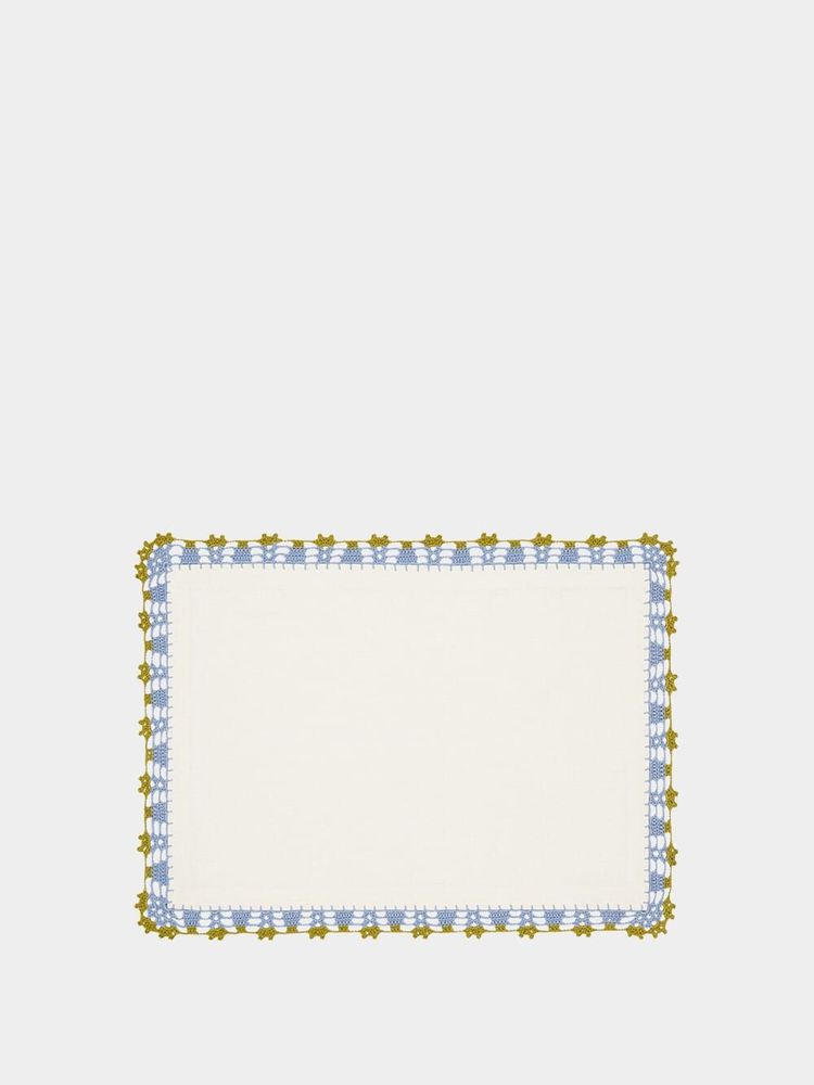 Placemats - Hand Embroidered Leonor Linen Placemat - HOUSE OF CAPRICORN