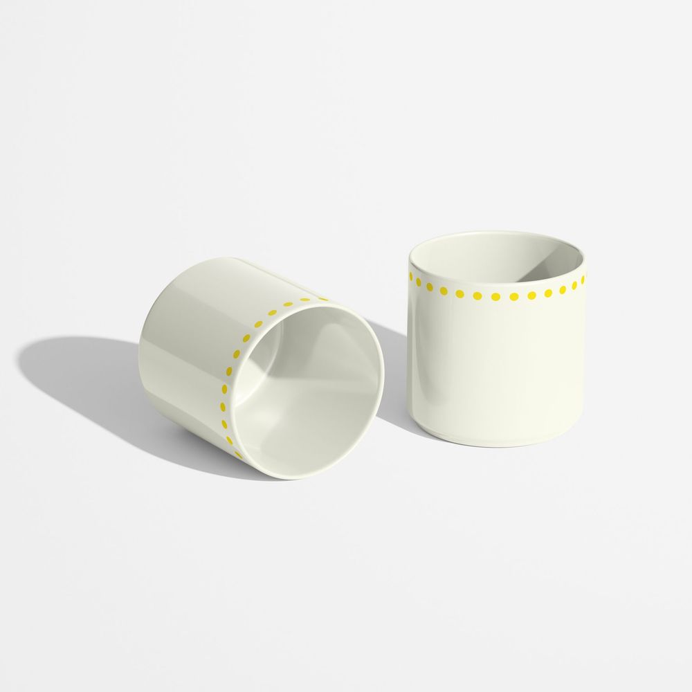 Mugs - Yellow Geometric Pattern Handleless Porcelain Coffee Cup - ISUWA