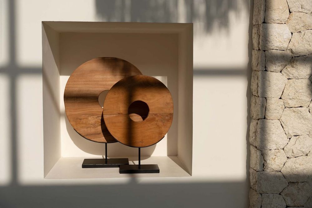 Decorative objects - The Teak Disc on Stand - M - BAZAR BIZAR LIVING