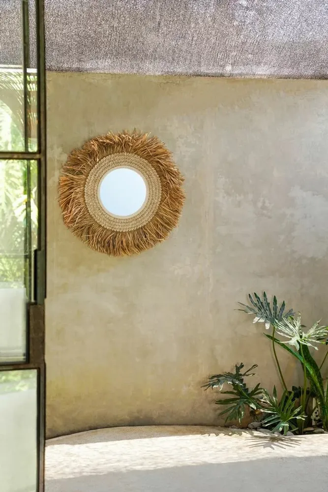 Mirrors - The Raffia Cowrie Mirror - Natural White - BAZAR BIZAR LIVING