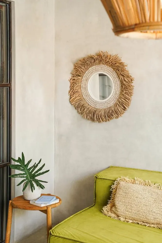 Mirrors - The Raffia Cowrie Mirror - Natural White - BAZAR BIZAR LIVING