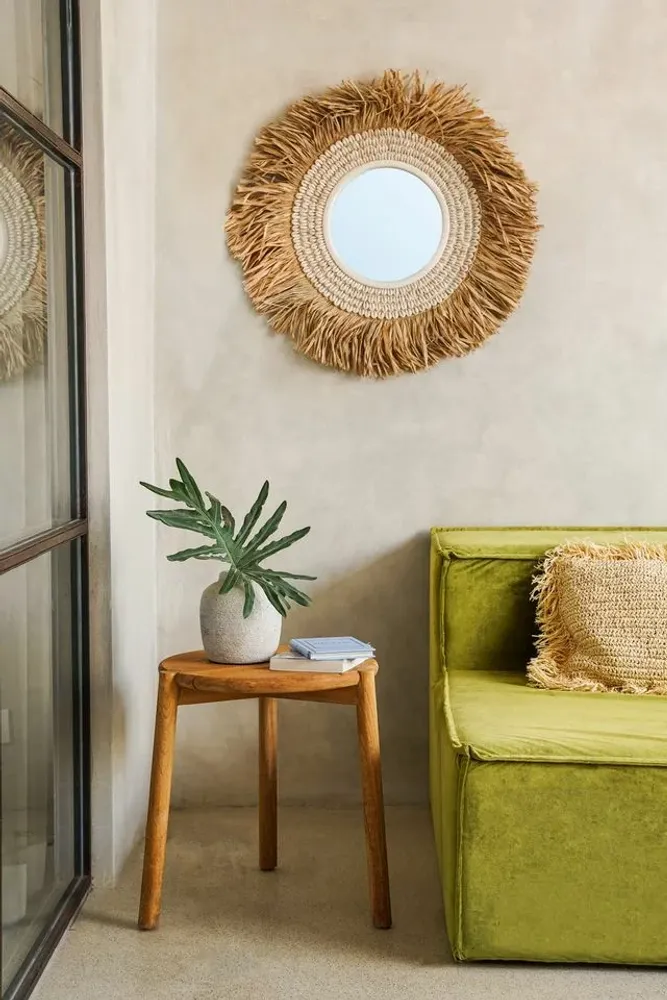 Mirrors - The Raffia Cowrie Mirror - Natural White - BAZAR BIZAR LIVING