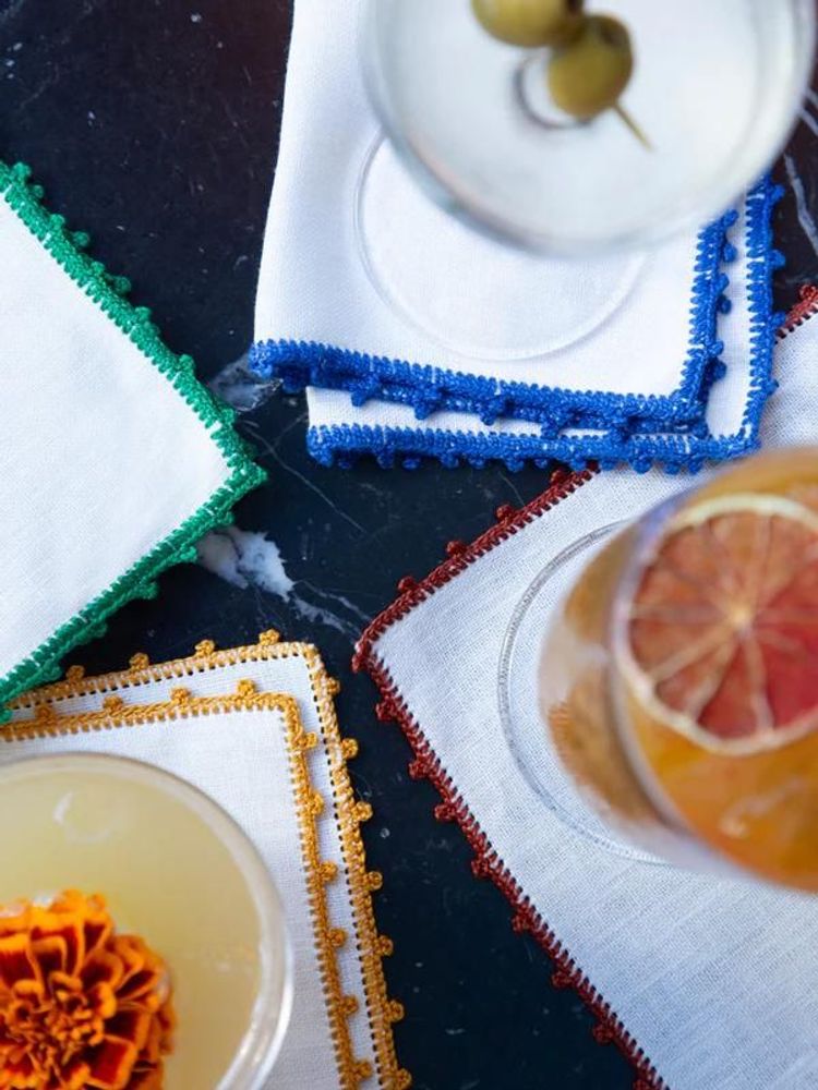 Napkins - Hand Embroidered Teresa Cocktail Napkin - HOUSE OF CAPRICORN