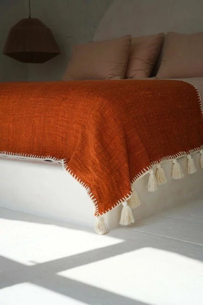 Throw blankets - The Stitch Bed Throw - Terracotta - BAZAR BIZAR LIVING
