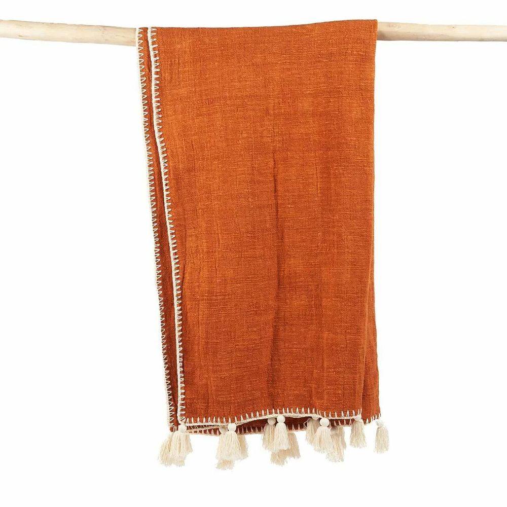 Throw blankets - The Stitch Bed Throw - Terracotta - BAZAR BIZAR LIVING