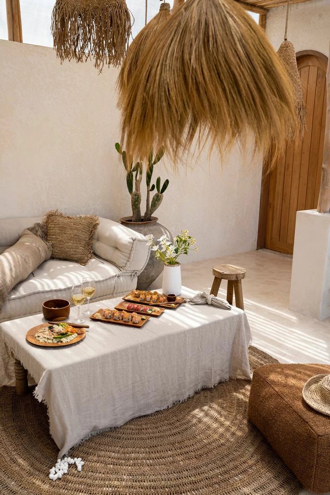Table linen - The Linen Tablecloth - Beige - 150x150 - BAZAR BIZAR LIVING