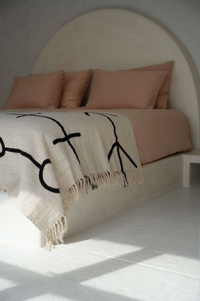 Throw blankets - The Evil Eye Bed Throw - Natural Black - BAZAR BIZAR LIVING