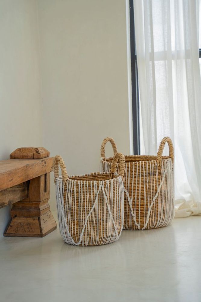 Boîtes de rangement - Le Panier Macramé À Stitches Droits - Naturel Blanc - S - BAZAR BIZAR LIVING