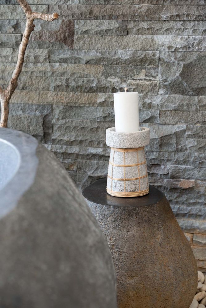 Candlesticks and candle holders - The Serene Candle Holder - Concrete Natural - L - BAZAR BIZAR LIVING