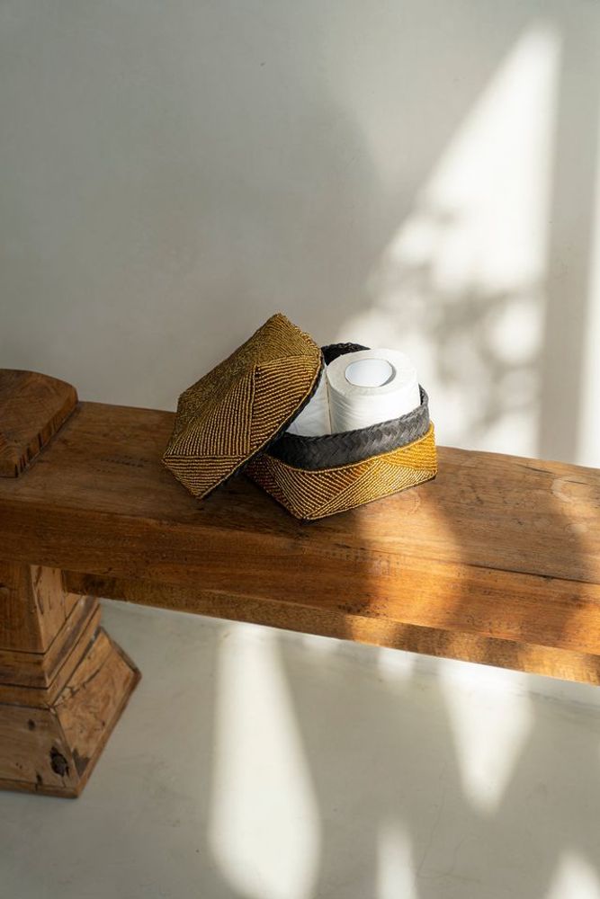 Caskets and boxes - The Beaded Basket - Gold - M - BAZAR BIZAR LIVING