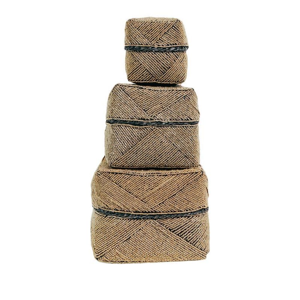Caskets and boxes - The Beaded Basket - Gold - M - BAZAR BIZAR LIVING