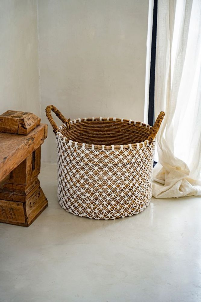 Boîtes de rangement - Le Panier Macramé Stitches Croisés - Naturel Blanc - L - BAZAR BIZAR LIVING