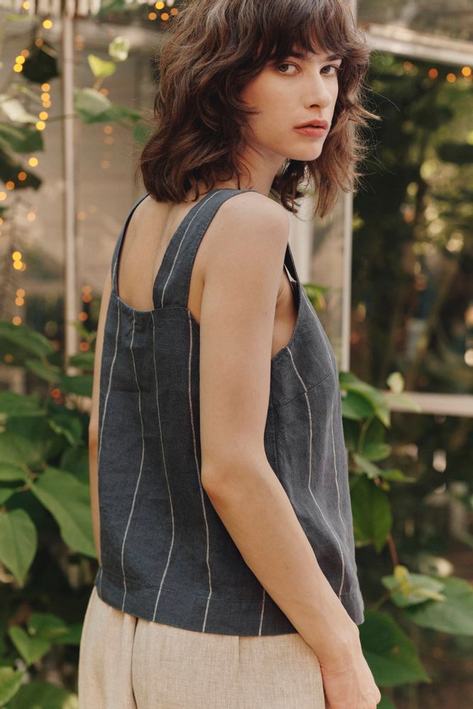 Apparel - Dark Grey with White Stripe Polka Top - LINEN TALES
