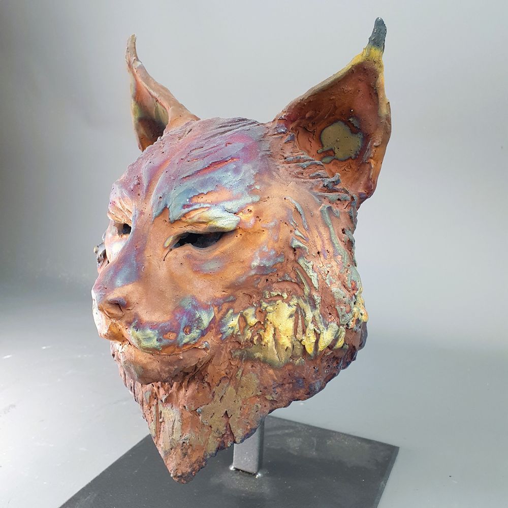 Sculptures, statuettes and miniatures - Lynx raku copper matte - SARA WEVILL ANIMAL SCULPTURE