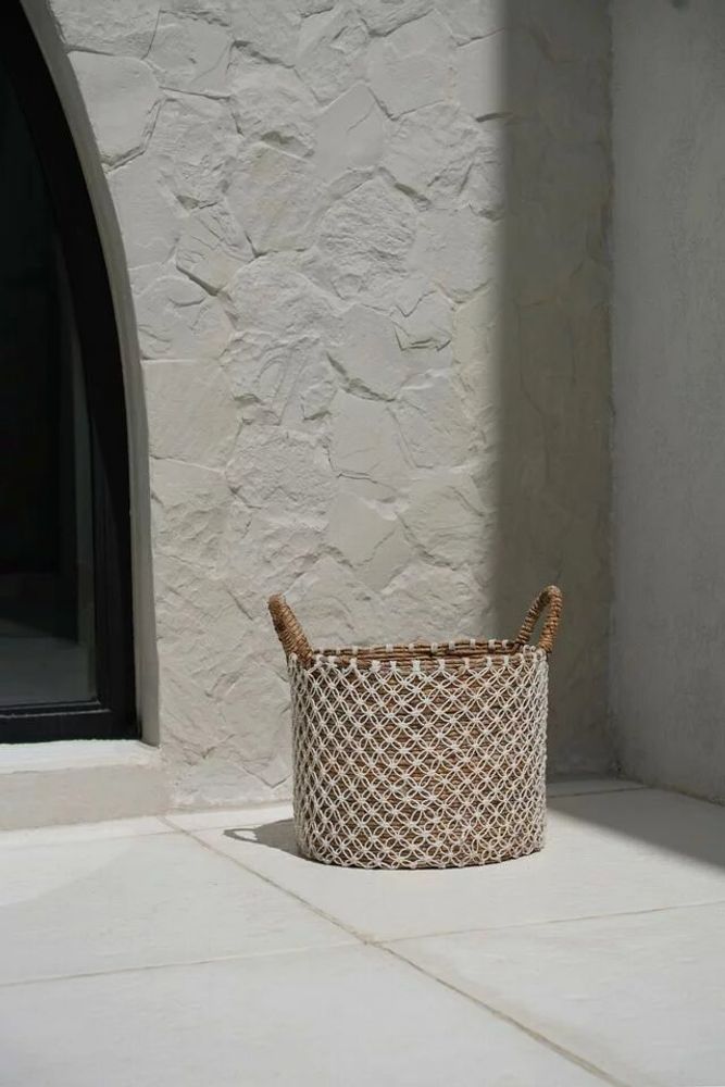 Boîtes de rangement - Le Panier Macramé Stitches Croisés - Naturel Blanc - M - BAZAR BIZAR LIVING