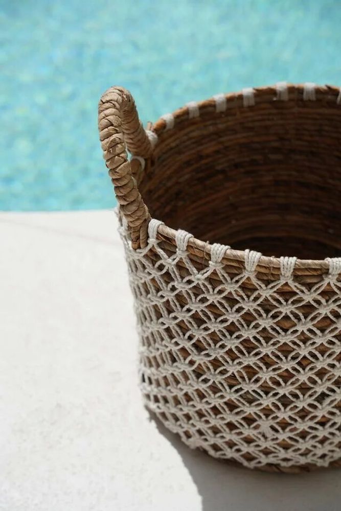 Boîtes de rangement - Le Panier Macramé Stitches Croisés - Naturel Blanc - M - BAZAR BIZAR LIVING