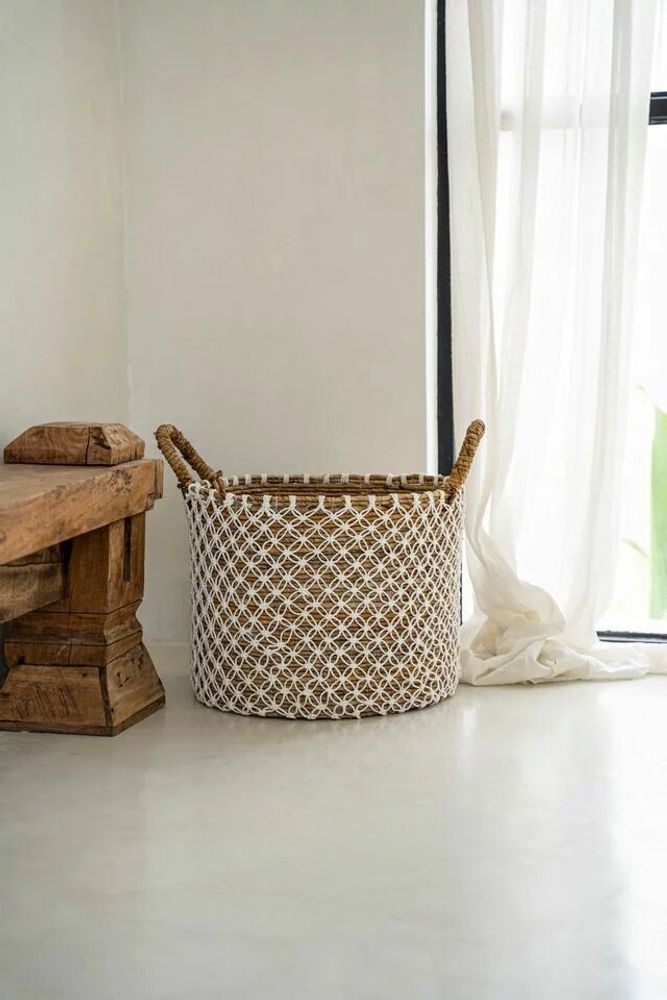 Boîtes de rangement - Le Panier Macramé Stitches Croisés - Naturel Blanc - M - BAZAR BIZAR LIVING