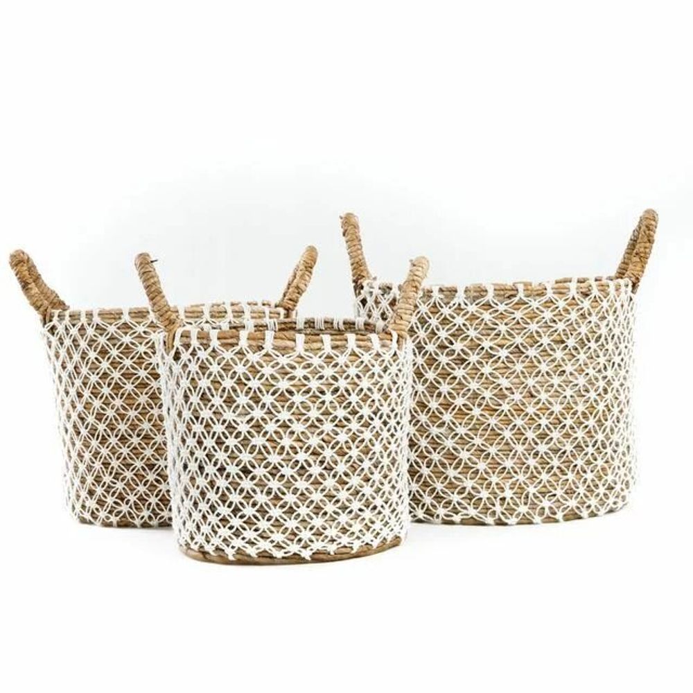 Boîtes de rangement - Le Panier Macramé Stitches Croisés - Naturel Blanc - M - BAZAR BIZAR LIVING