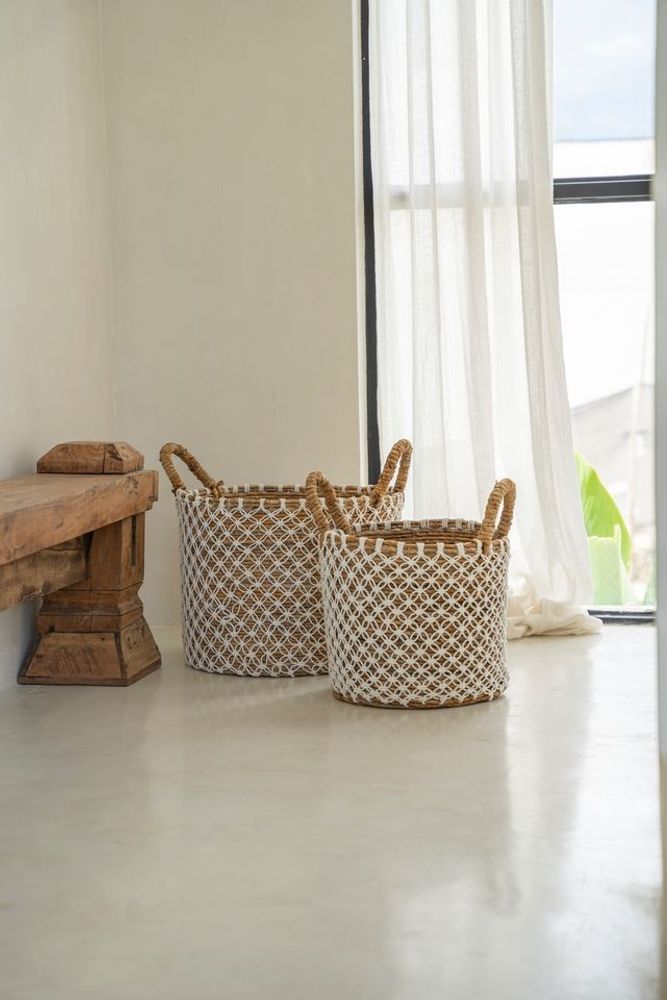Boîtes de rangement - Le Panier Macramé Stitches Croisés - Naturel Blanc - S - BAZAR BIZAR LIVING
