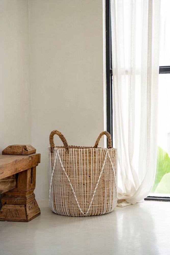 Storage boxes - The Straight Stitched Macrame Basket - Natural White - L - BAZAR BIZAR LIVING