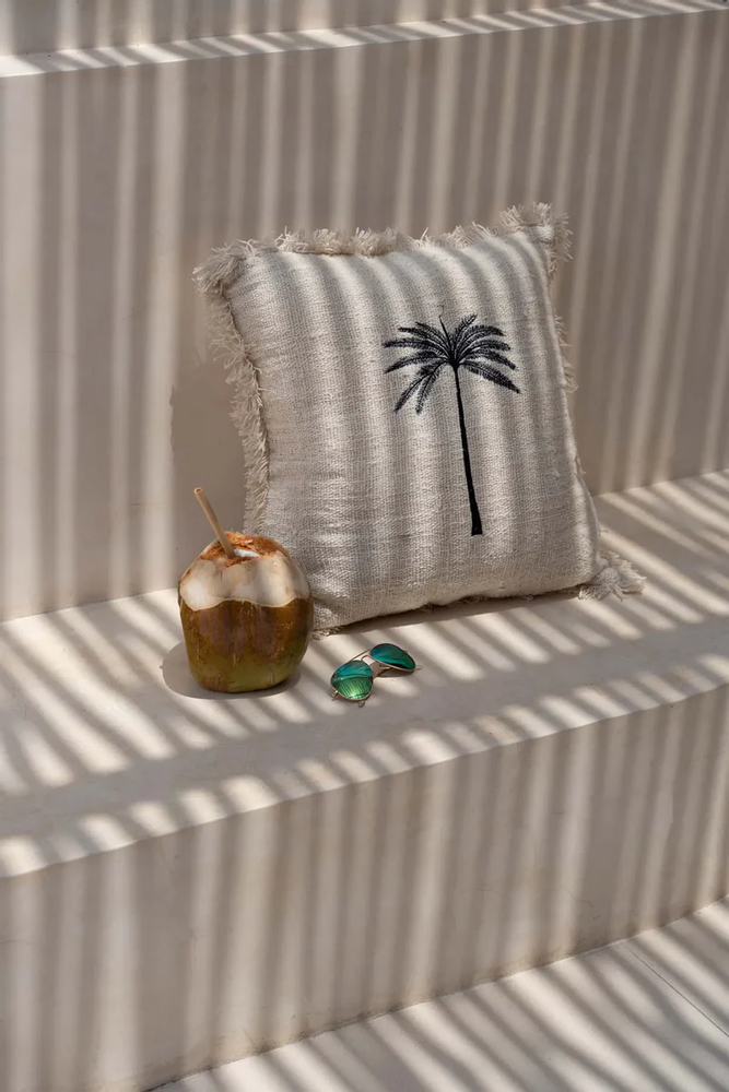 Cushions - The Gili Palm Cushion Cover - Natural Black - BAZAR BIZAR LIVING