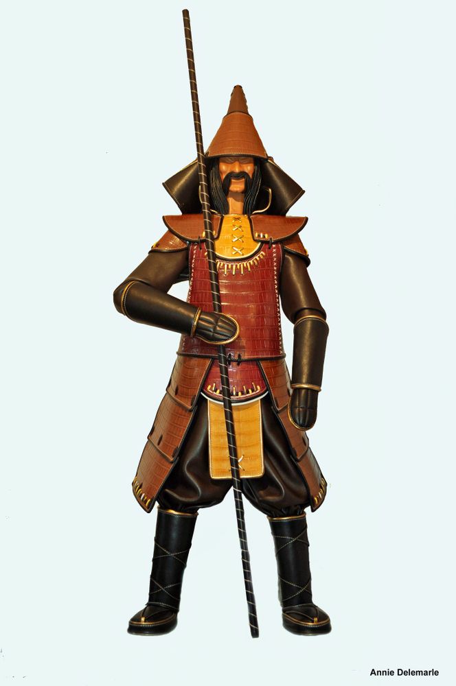 Sculptures, statuettes and miniatures - Large Crocodile Samurai Leather Sculpture - ANNIE DELEMARLE SCULPTURE CUIR