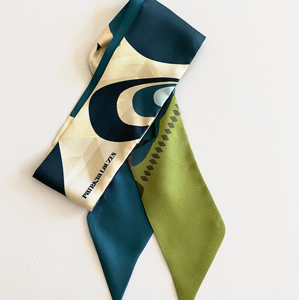 Scarves - Twilly White Blue Lotus - PATRICIA LAUZES