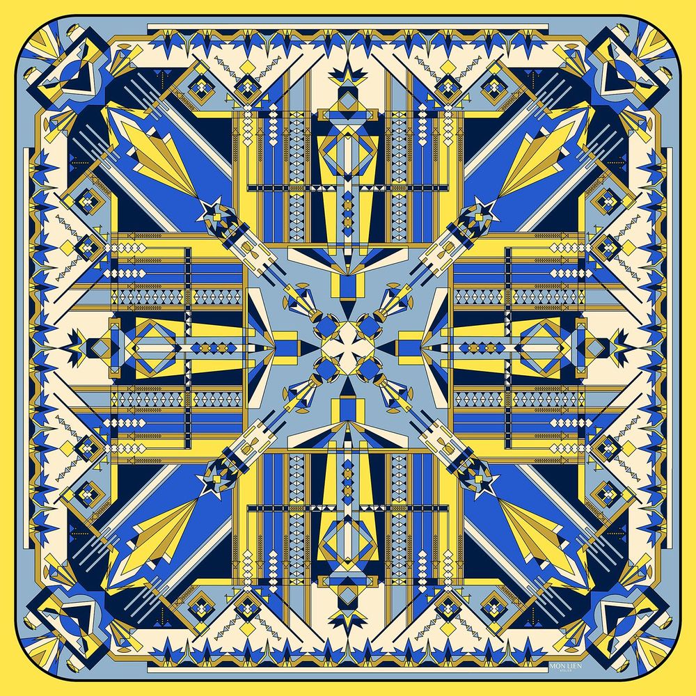 Foulards et écharpes - Carré de soie | Le chemin mystérieux | jaune et bleu - MON LIEN ATELIER