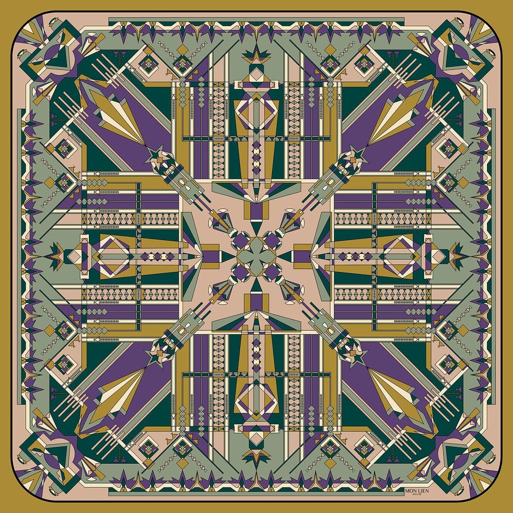 Scarves - Square silk scarf | The Mysterious Path | violet and green - MON LIEN ATELIER