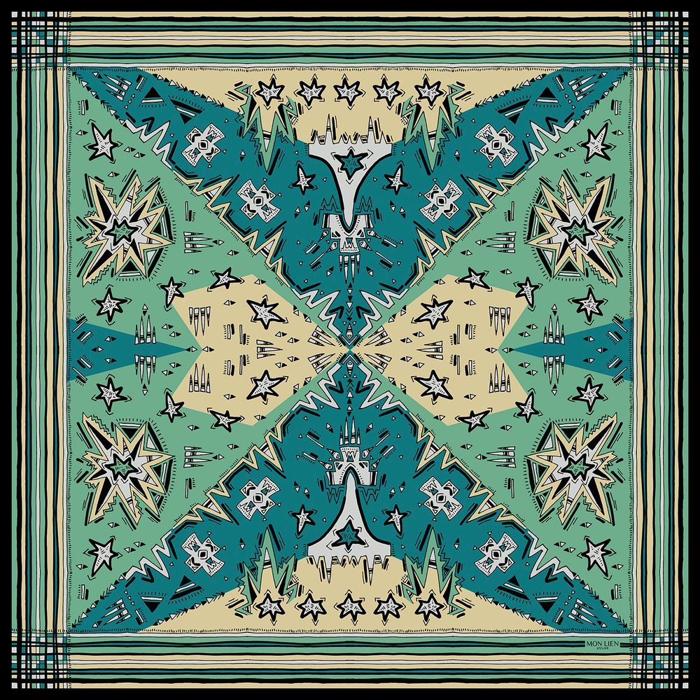 Scarves - Square silk scarf | Head in the Stars | turchoise and teal - MON LIEN ATELIER