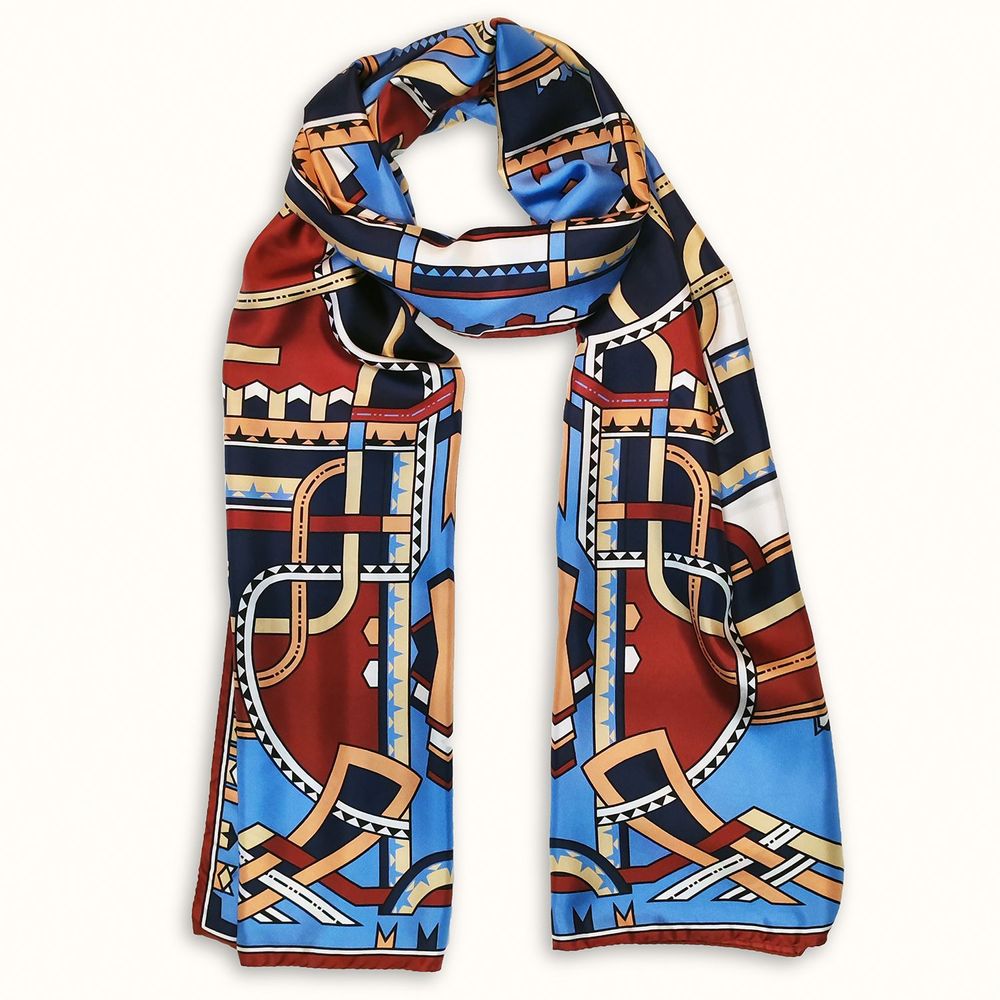 Scarves - Silk stole | The dancing ribbons | blue and terracotta - MON LIEN ATELIER