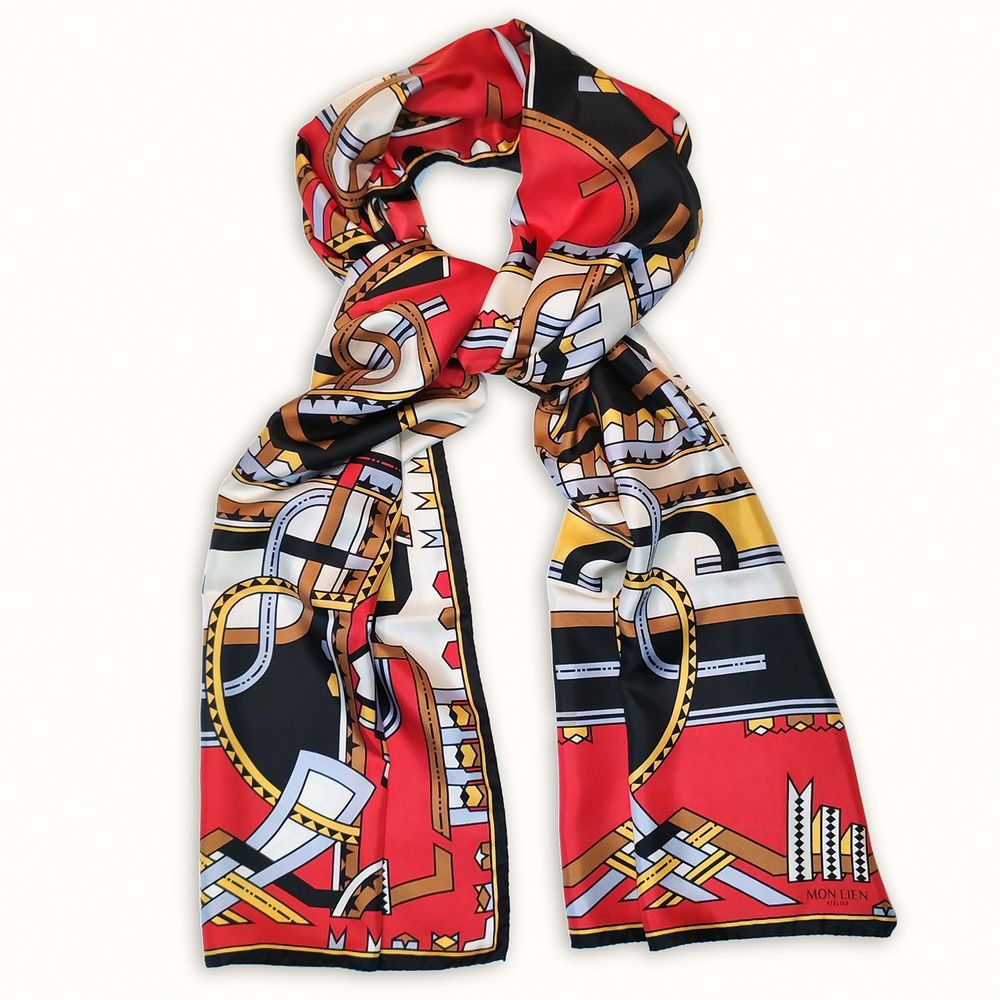 Foulards et écharpes - Étole de soie | Les rubans dansants | rouge et jaune or - MON LIEN ATELIER