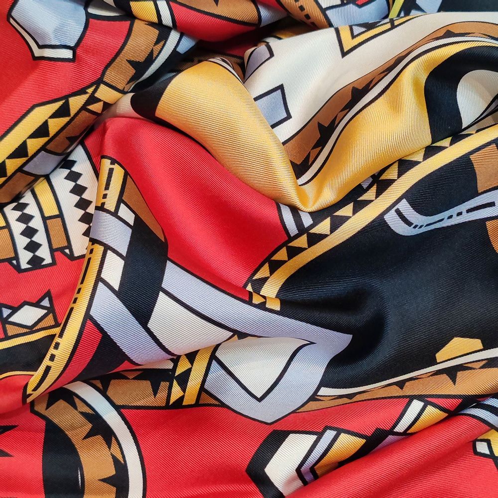 Foulards et écharpes - Étole de soie | Les rubans dansants | rouge et jaune or - MON LIEN ATELIER